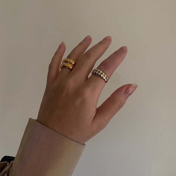 Checkered Dome Ring, Gold Dome Ring, Stacking Dome Ring, Stacking Ring Gold - Picture 6 of 7